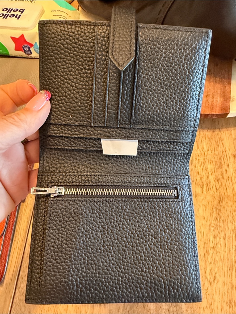 Black Pebbled Leather Bifold Wallet with Zipper Pocket - Picture 3 of 5
